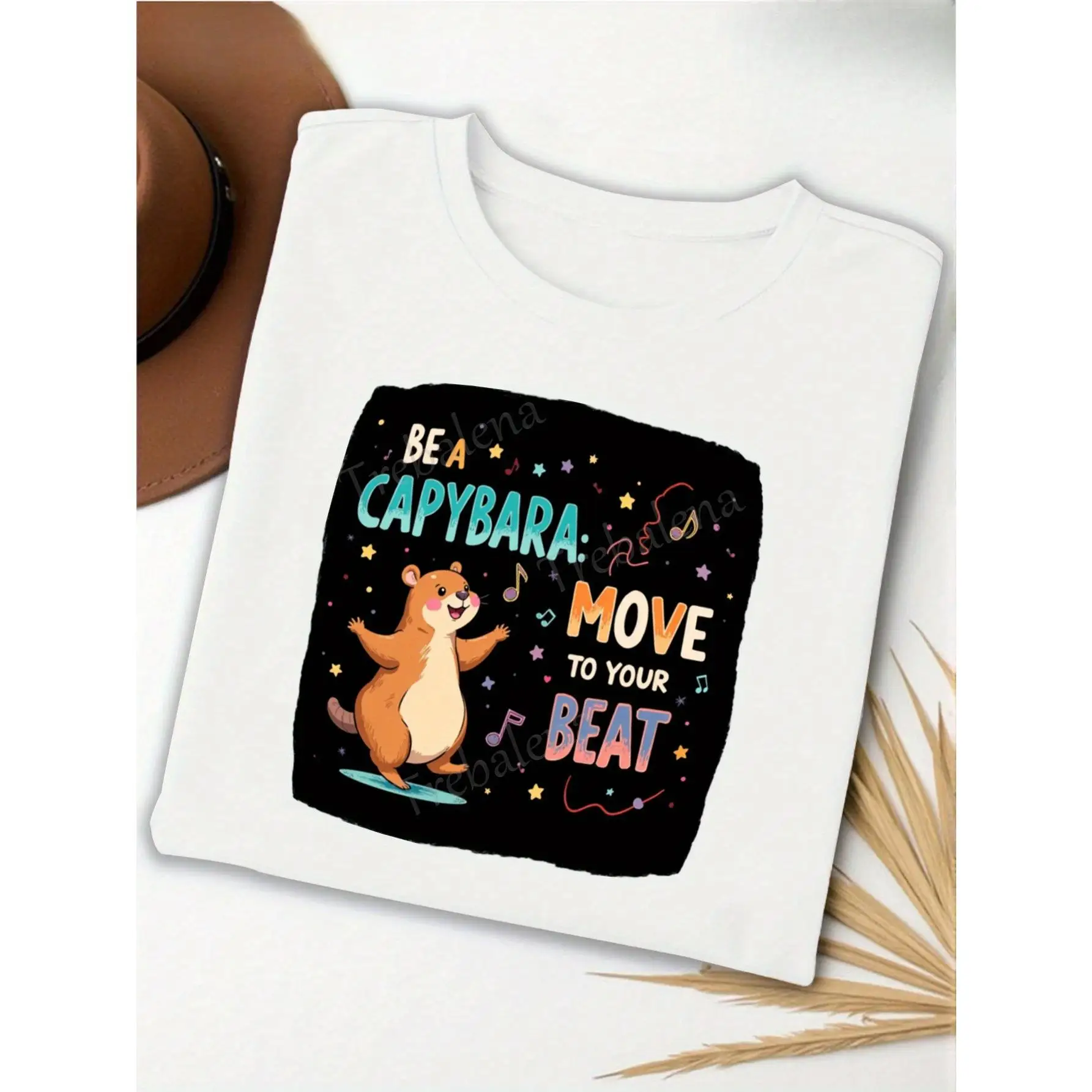 

Cute Capybara T-Shirt "Be a Capybara Move to Your Beat" Funny Graphic Tee Aesthetic Animal Lover Gift for Women