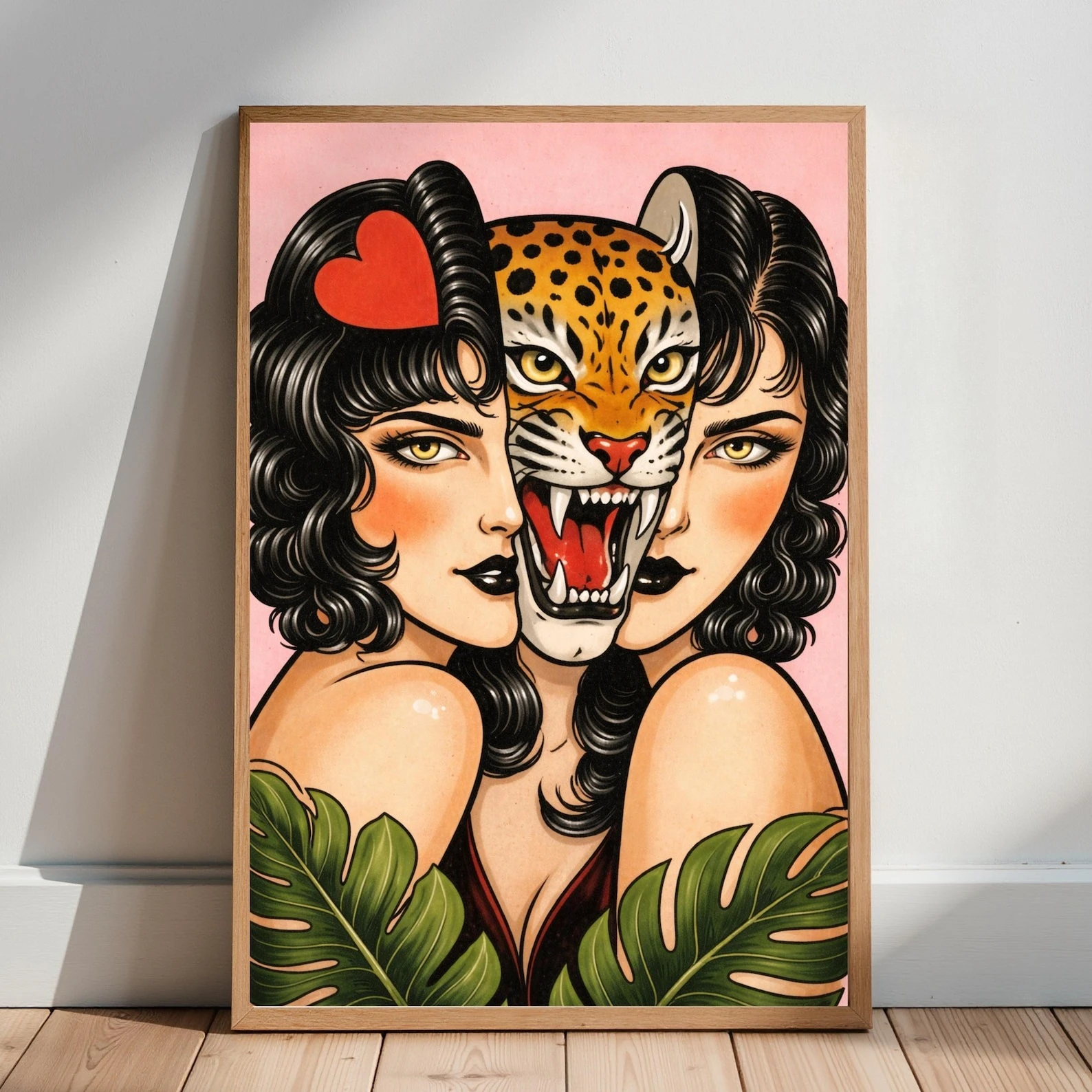 1pc Retro Tiger Woman Poster Tattoo Style Canvas Wall Art Frameless Abstract Tiger Canvas Prints for Living Room Decortions Gift