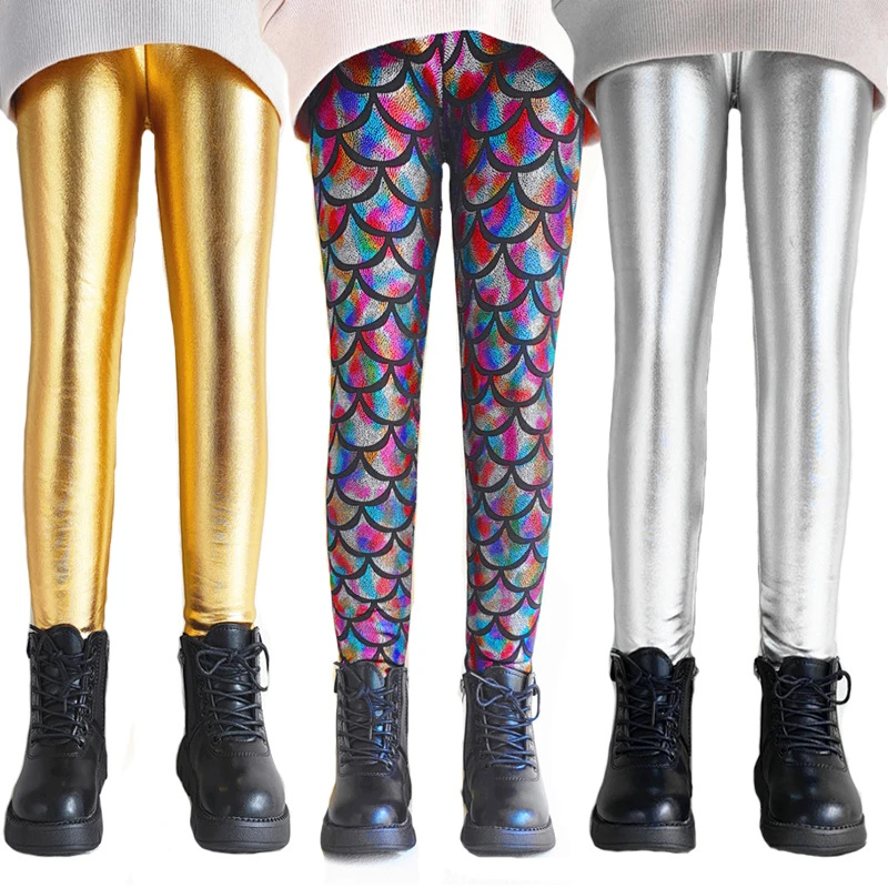 Children's Clothing Children's Pants Girls' Heavy Metal Style Leggings Boys' Autumn And Winter Warm Pants Gold And Silver Pants