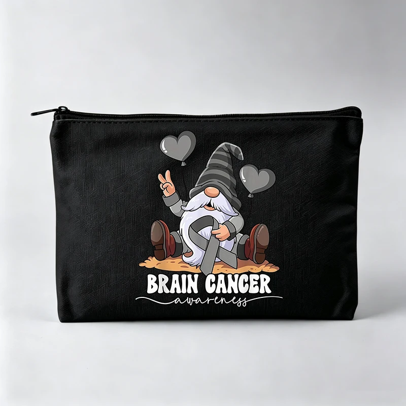 Women's Gnome Graphic Makeup Bag with Gray Ribbon, Casual Cosmetic Pouch for Daily Use