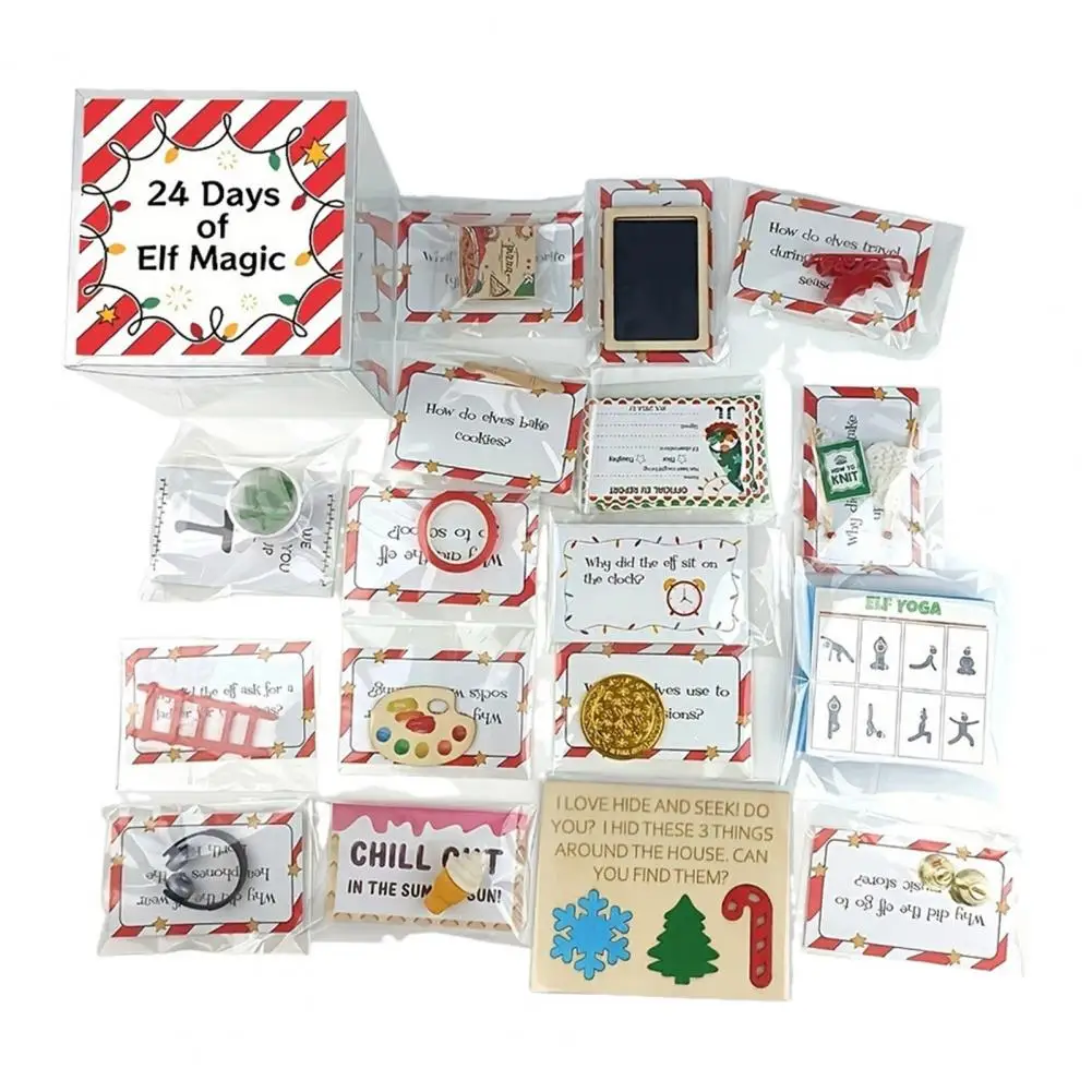 Set hitung mundur Natal, 24 hari Kit Elf Natal, properti aktivitas menyenangkan, hadiah hitung mundur untuk pesta Natal, bertema Natal