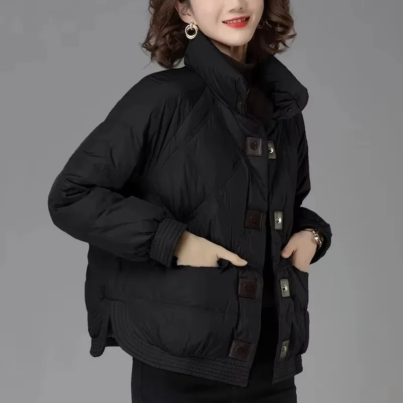 AutumnWinter Lady Long Sleeves Down Cotton Jacket Middle Aged Mother Thin Light Parkas Outwear Female Fashion Cotton Padded Coat