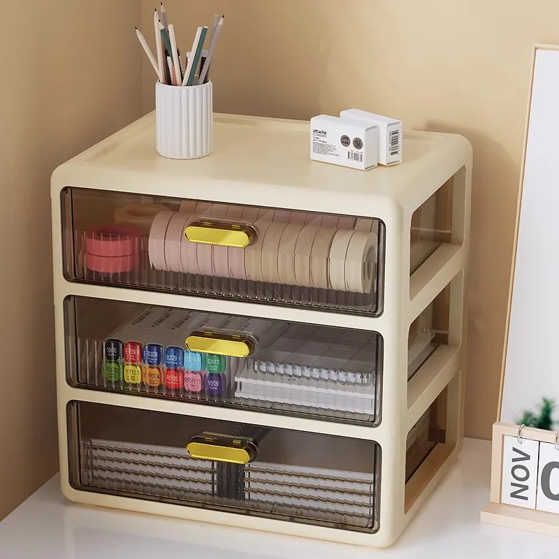 Desktop Storage Box with Drawers, Smooth Pull Office Organizer for Stationery Cosmetics, Handle , Compact and Practical