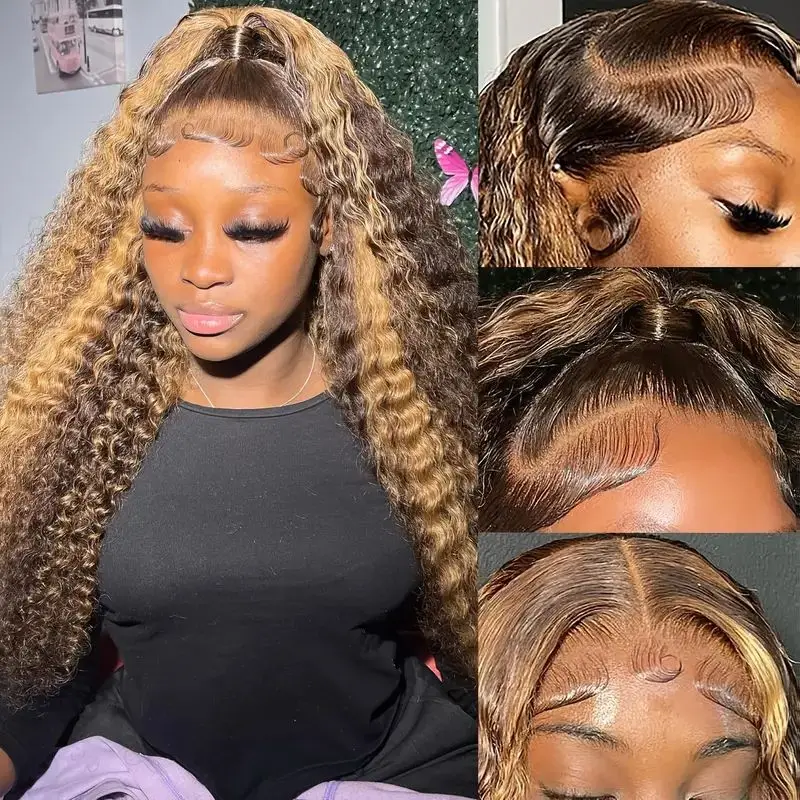 

26 Inch 13x6 Highlight Ombre Water Wave Lace Front Wigs Human Hair Pre Plucked #4/27 Colored Glueless Wig Water Wave Honey Blond