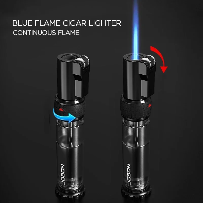 

JOBON Cigar Torch Jet Lighter Refillable Windproof Lighters with Gas Window Inflatable Gas Firestone Blue Flame Grinding Wheel