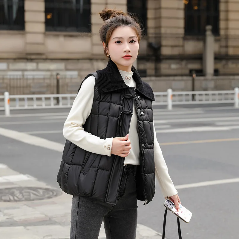 Down Cotton Autumn and Winter Vest New Yarn Neck Women's Fashionable Short and Versatile Western Style Loose Top