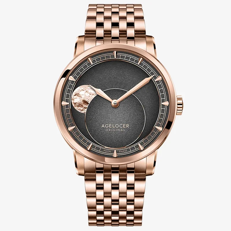 

AGELOCER Major Breakthrough 29,51-Days Moon Phase Astronomer Мужские роскошные стальные автоматические механические часы Мужские с коробкой