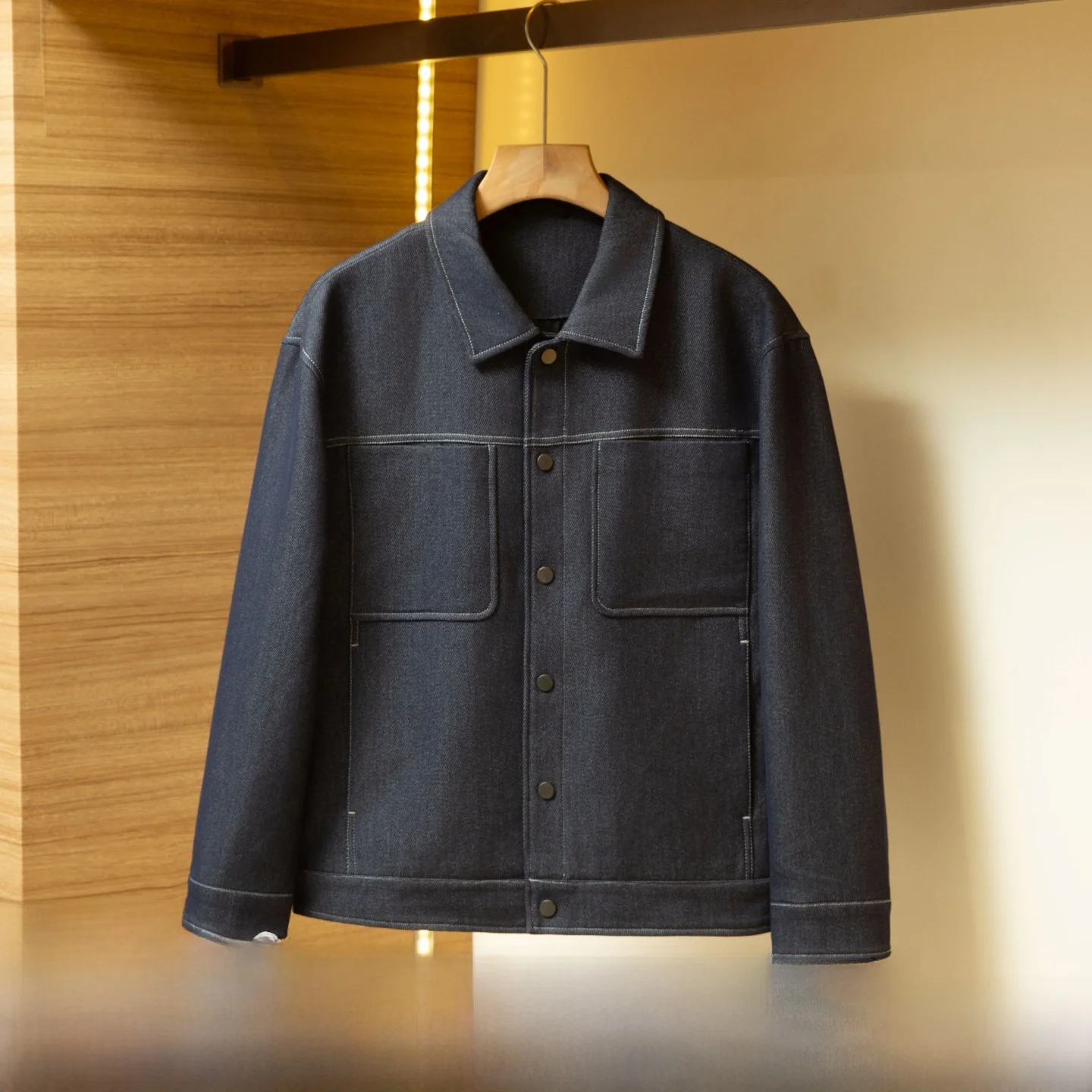 

Washed Denim Casual Men's Jacket Stand Collar Fashion Leisure Autumn New Arrival Standard Fit Polyester Blend Long Sleeve
