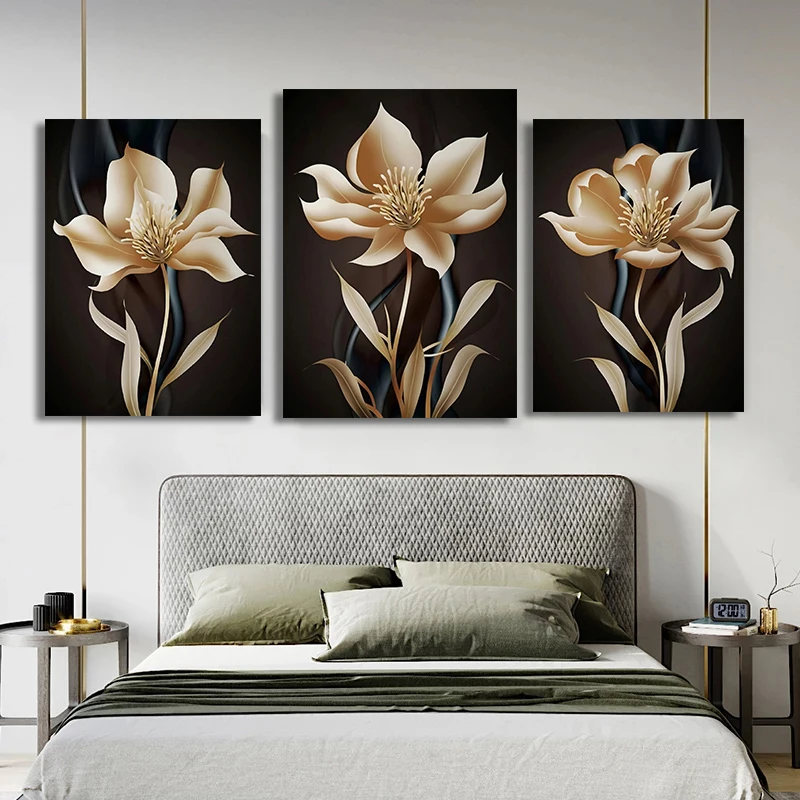 Gold Flower Blonde Woman Portrait with Butterfly Canvas Painting Print Abstract Modern Wall Art for Living Room Home Decor