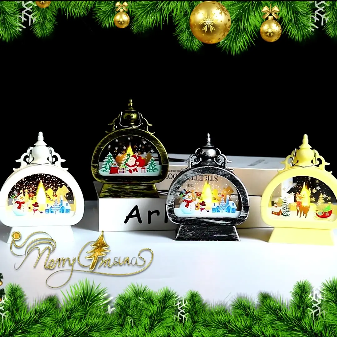 2024 New Year Christmas Tree Hanging Pendant Wooden LED Light Ornaments Half-round Wind Lantern Xmas Gifts Kid Toy