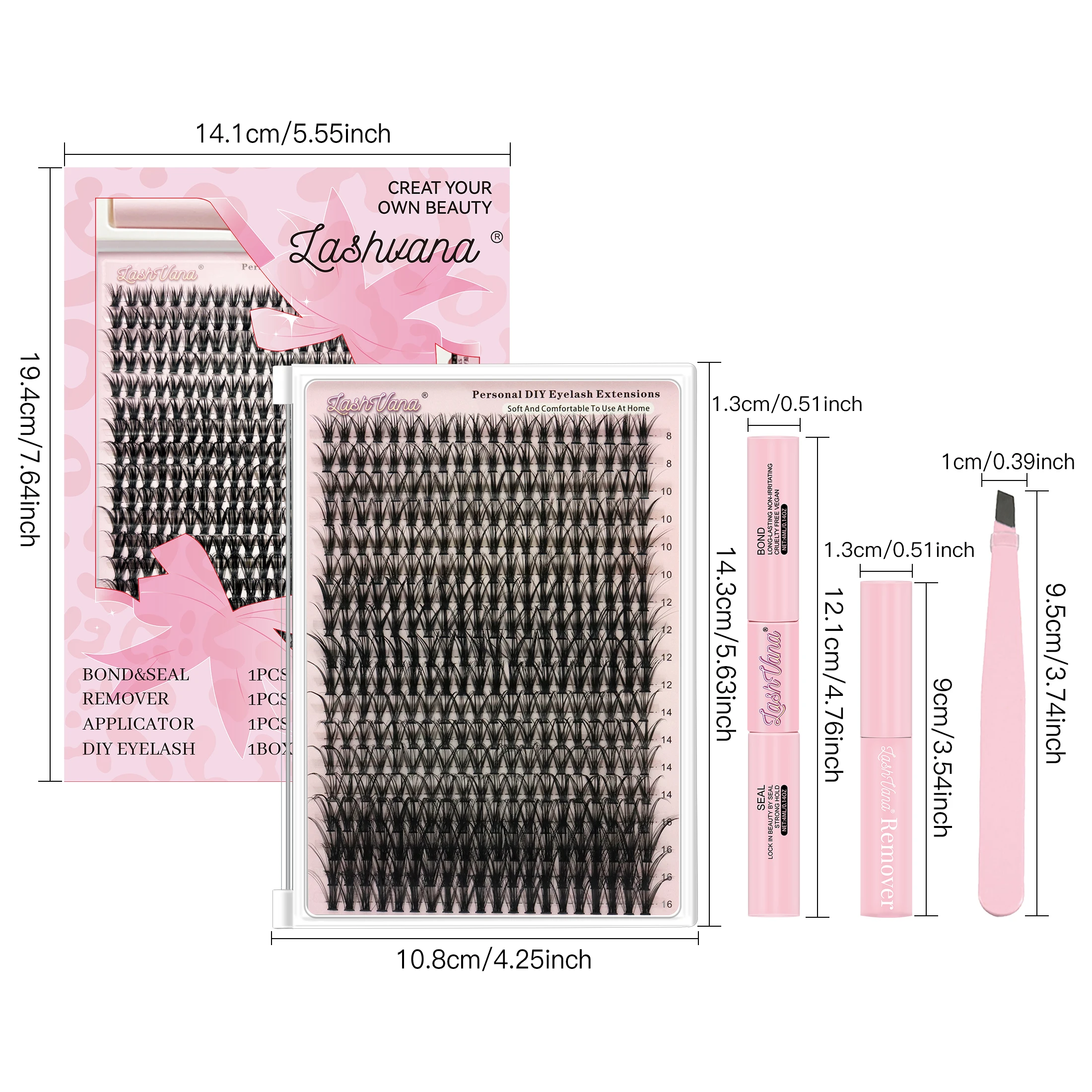 Set di ciglia a grappolo da 360 pezzi 30D/40D Curl con colla fai da te lunghezza mista 8-16mm ciglia morbide e fini riutilizzabili