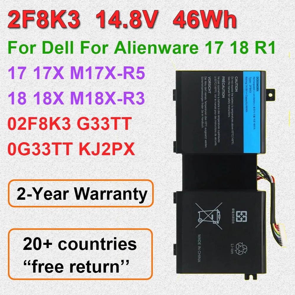 

2F8K3 Compatible Laptop Battery 14.8V 86Wh For Dell For Alienware 17 18 R1 17X M17X-R518X 18 M18X-R3 P18E P18E001 P19E 02F8K3