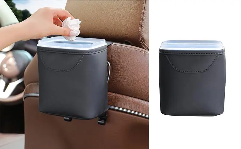 Car Trash Can With Lid Waterproof Back Seat Leather Car Trash Can Bin Auto Car Accessories Organizer Garbage Dump For Trash Can