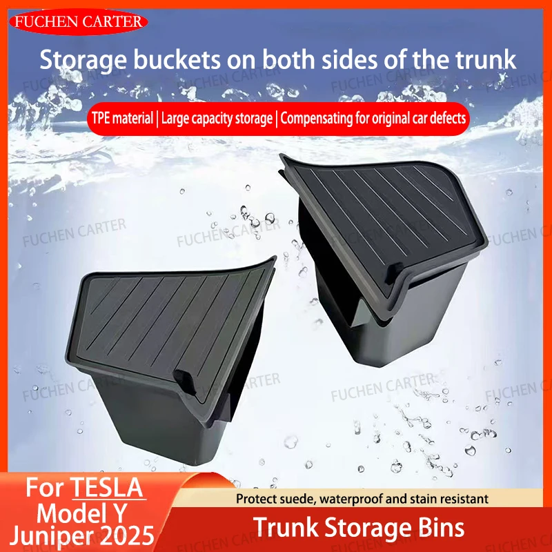 

For Tesla Model Y Juniper Trunk Organizer Side Storage Box Boot Organizer Flocked TPE Mat Anti-dirty 2025 Car Travel Accessories