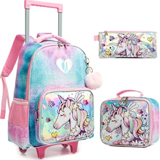 Children Rolling school bag for boys wheels school Trolley backpack Bag School wheeled backpack bag for girl with lunch bag set