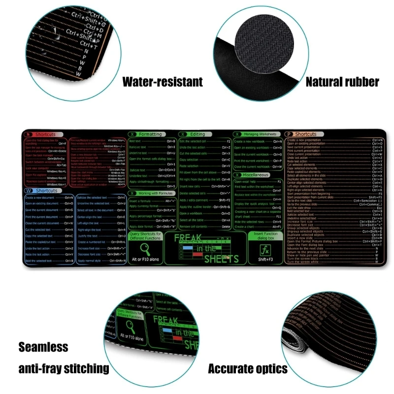 Excels and Word Shortcut Keyboards Mouse Pad Offering Comfortable Workspaces for Office Tasks and Gaming