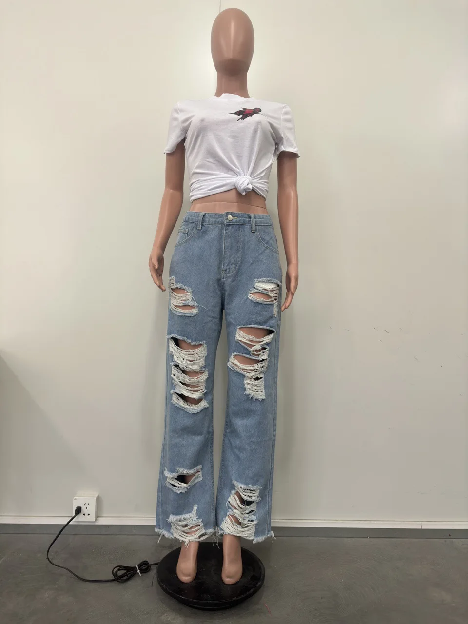 

New Fashion Women's Denim Jeans - Summer Frayed Loose Streetwear Style Comfortable Ladies Straight Leg Long Pants