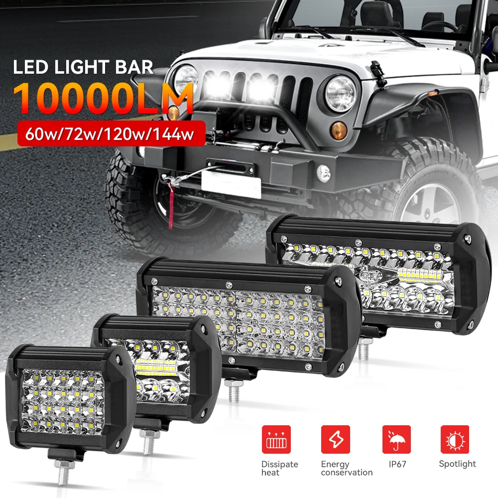 12V 24V Headlight Truck Farm Tractor Boat SUV ATV Light Bar/work Light Car LED Light Bar Offroad 4x4 Spotlights Fog Lamp