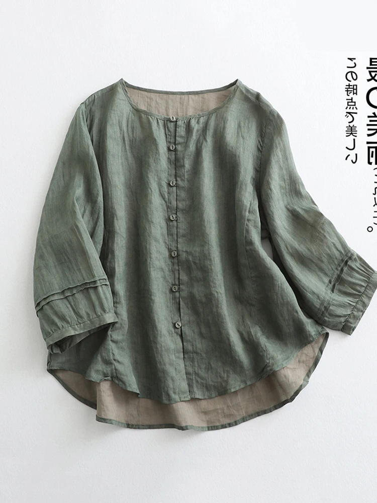 

Ретро художественный цвет 7/8 Све irt Повседневный круглый плиссированный летний топ свободного покроя для женщин больших размеров