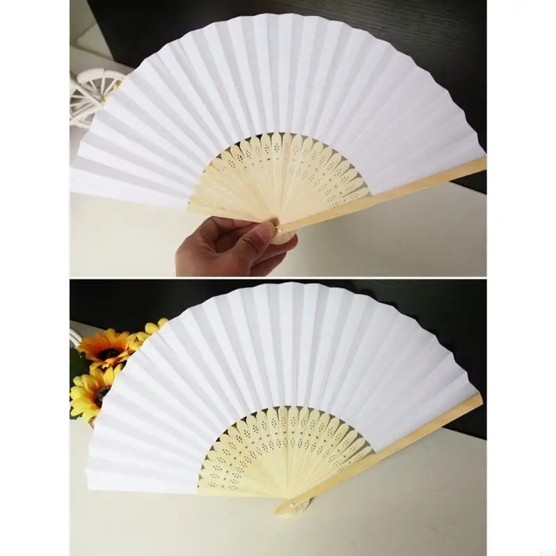 97QD 10Pcs/Pack Classical Chinese Paper Fan Plain White Folding Fan for Home Decors