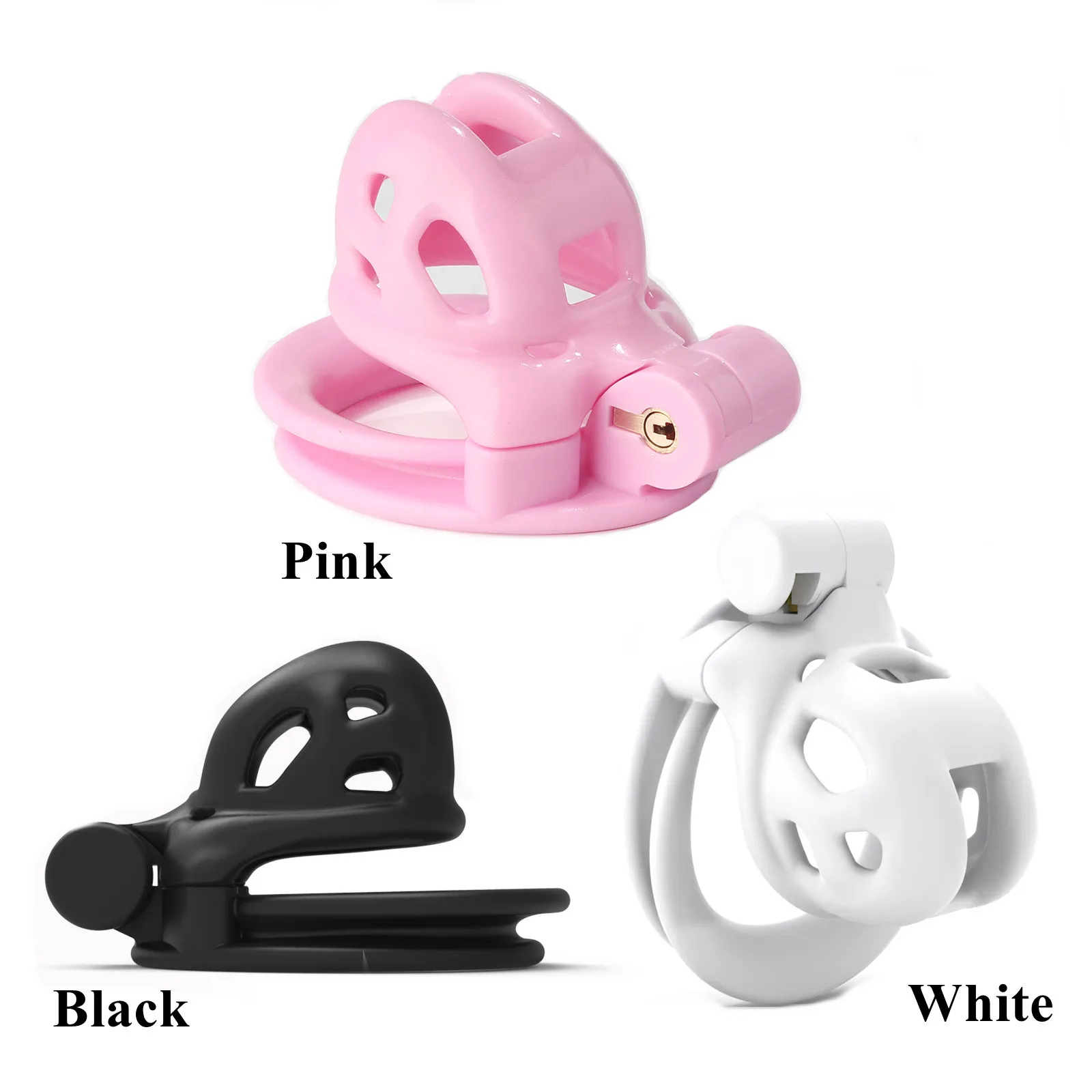 Super Mini Cobra Chastity Cage Devices Pink/Black/Whie Penis Lock with 4 Size Cock Rings Men Cuckold Lockdown Bird Adult Sex Toy