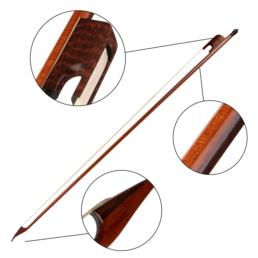 LOOK 4/4 Violin Bow Brazilwood Bow w/ Snakewood Frog Baroque Style Round Stick White Horsehair Fase Response For Violin Player