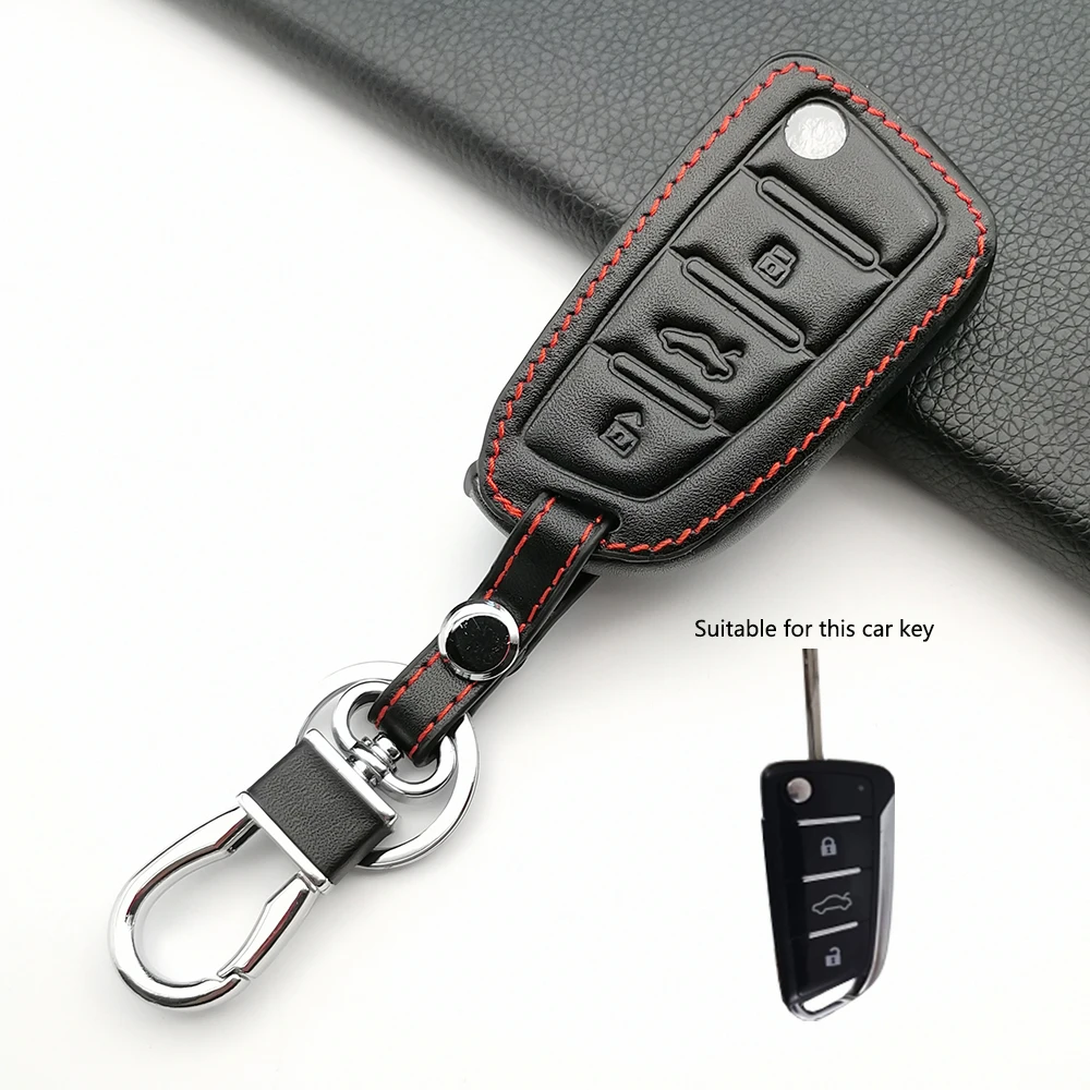 New Style Leather Car Key Fob Cover Case For JAC S2 Refine S3 S4 S5 S7 R3 A5 2017 2018 2019 2020 Folding Remote Keychain Holder