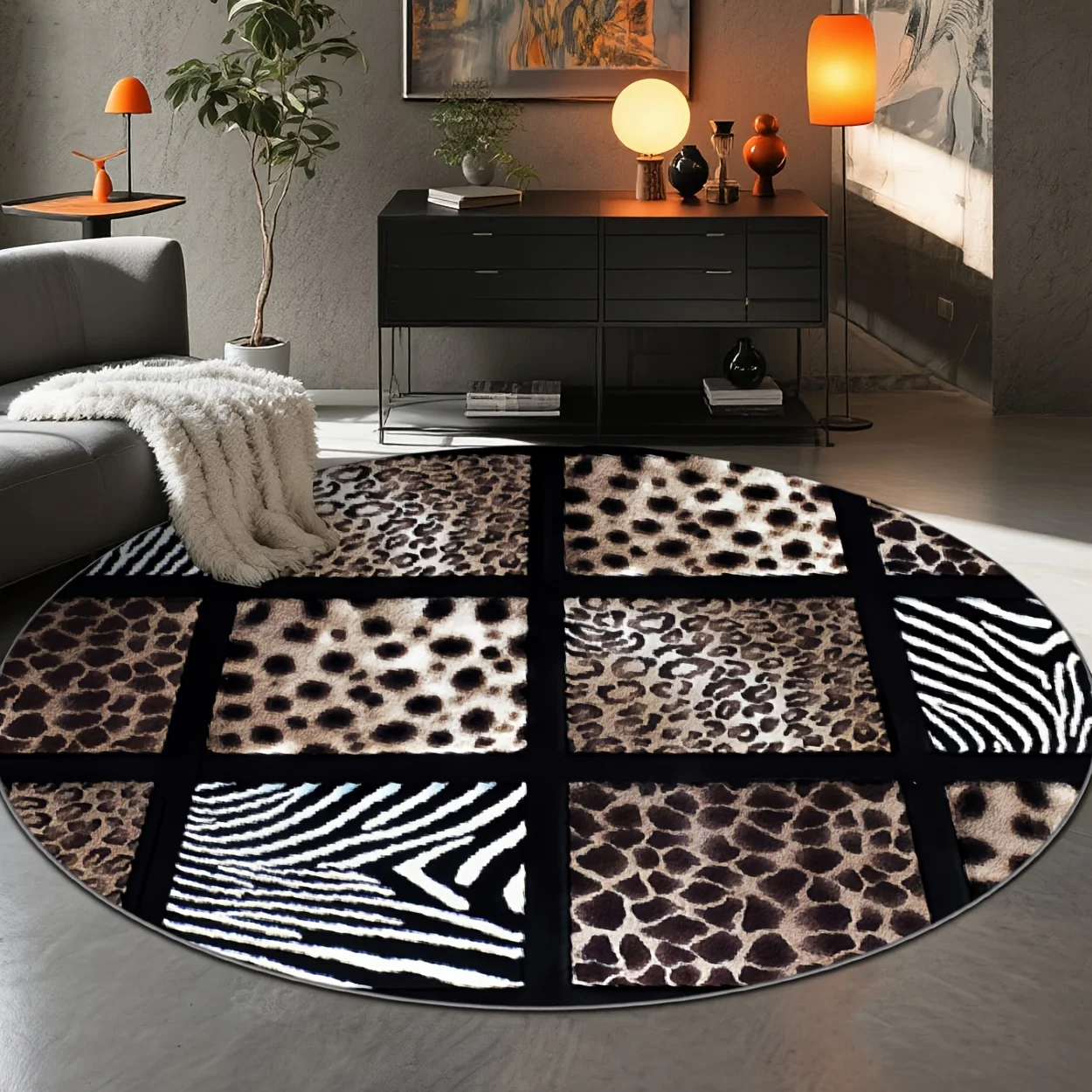 Rug Tropical Foliage Zebra Motif for Area Non Slip Exotic Wildlife‑inspired Artwork Carpet for Modern Household Interior Accent
