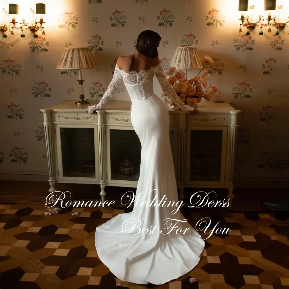 Sexy Pleat Lace Strapless Mermaid Wedding Dress 2026 Off The Shoulder Split Open Back Bridal Gown Vestidos De Novia Customized