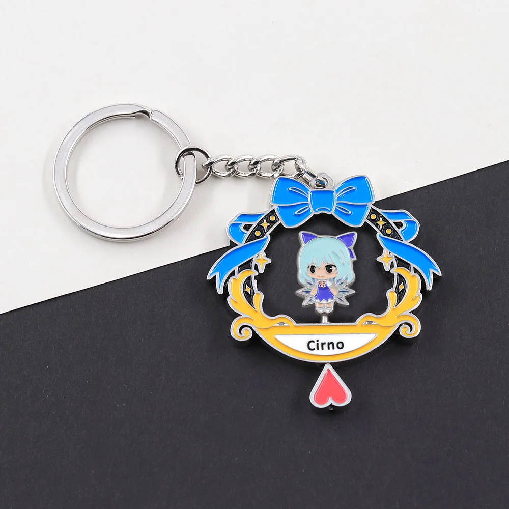 Anime Touhou Project Cirno Drehbarer Schlüsselanhänger Doppelseitiger Spinnender Eis-Feen-Schlüsselring Kawaii Figur Metallanhänger Taschendekoration für Fans – Detail 8