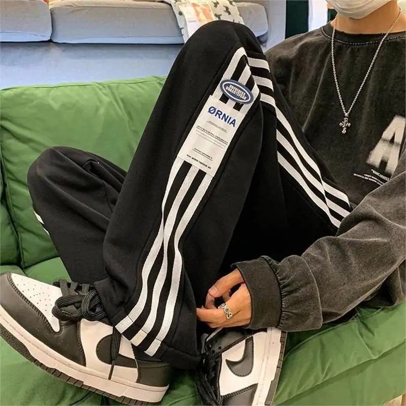 Autumn Thin American Striped Pants Sports Loose All-Matching Mop Pants High StreetinsTrendy Drooping Straight Casual Pants