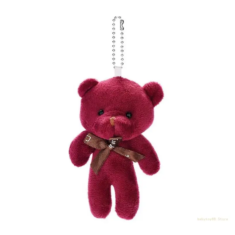 Y4UD Cartoon Mini Bear Plush for Doll Bow Tie Cotton Stuffed Kids Girls Gifts Pendant Decorations for Purse Handbag School