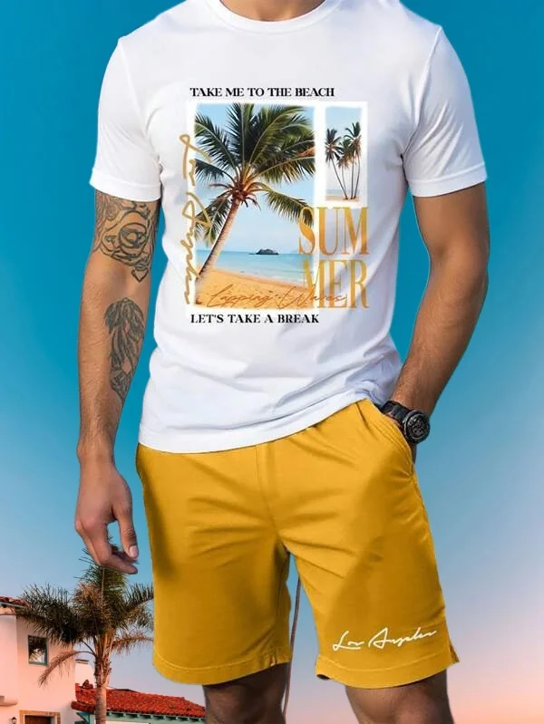 

2025 Latest Hot T-shirt Set 3D Vacation Style Trendy Various Elements Fashionable Street Men's Set Summer Top Shorts Breathable