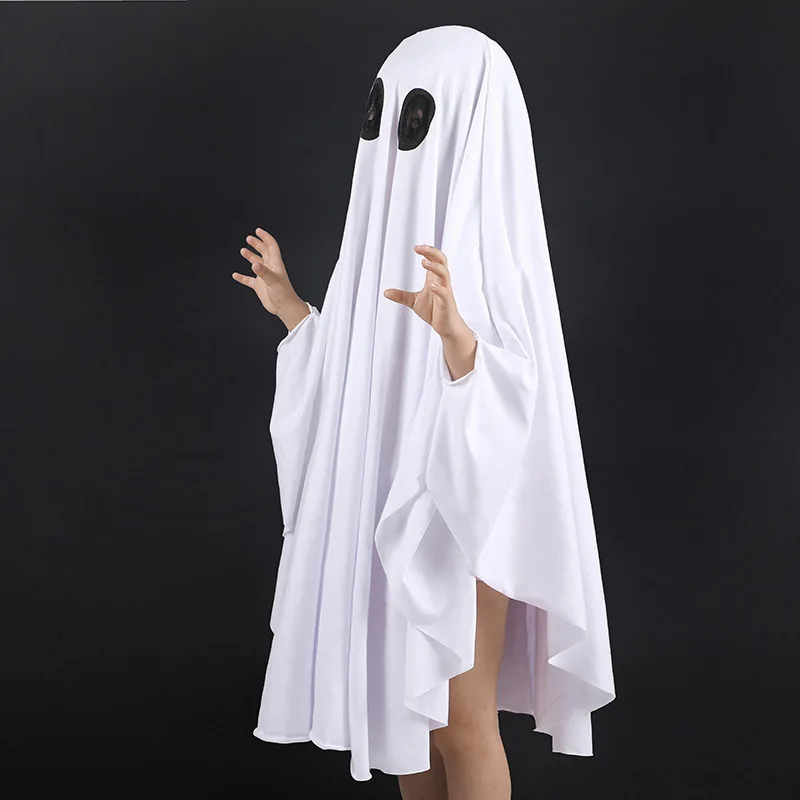 Zawaland Kids Halloween Horror Cloak Cape No Face Cosplay Costumes Girl Boy Dress Up Ghost White Cloak Costume