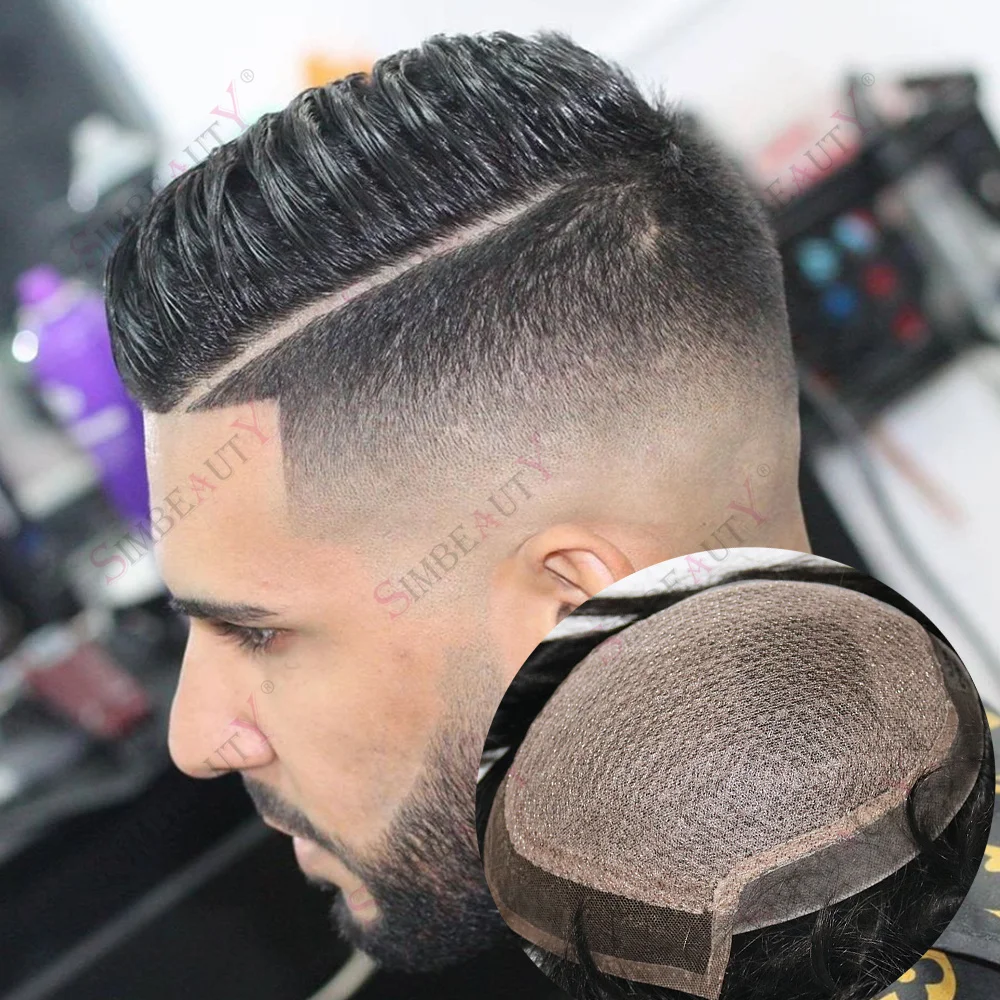 

Invisible Swiss Lace Front Men Toupee Silk Base 100% Human Hair Realistic Silk Top Wigs Male Baldness Hairpieces Bleached Knots