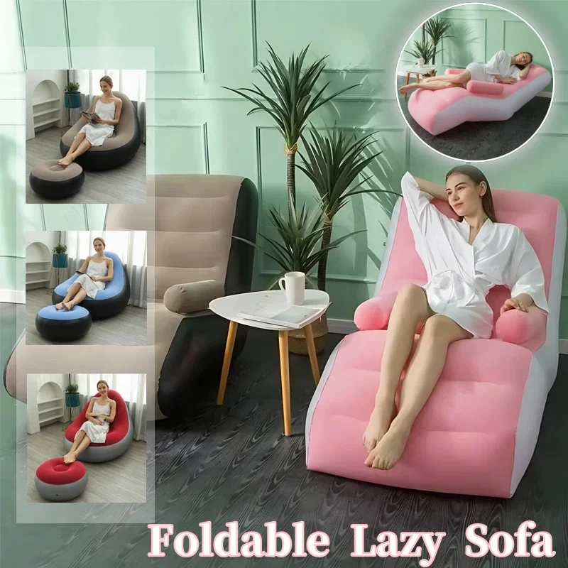 New Inflatable Lazy Sofa Fashionable Comfortable Lunch Break Recliner Indoor Foldable Bed Leisure Air Bench Lazy Person\'s Sofa