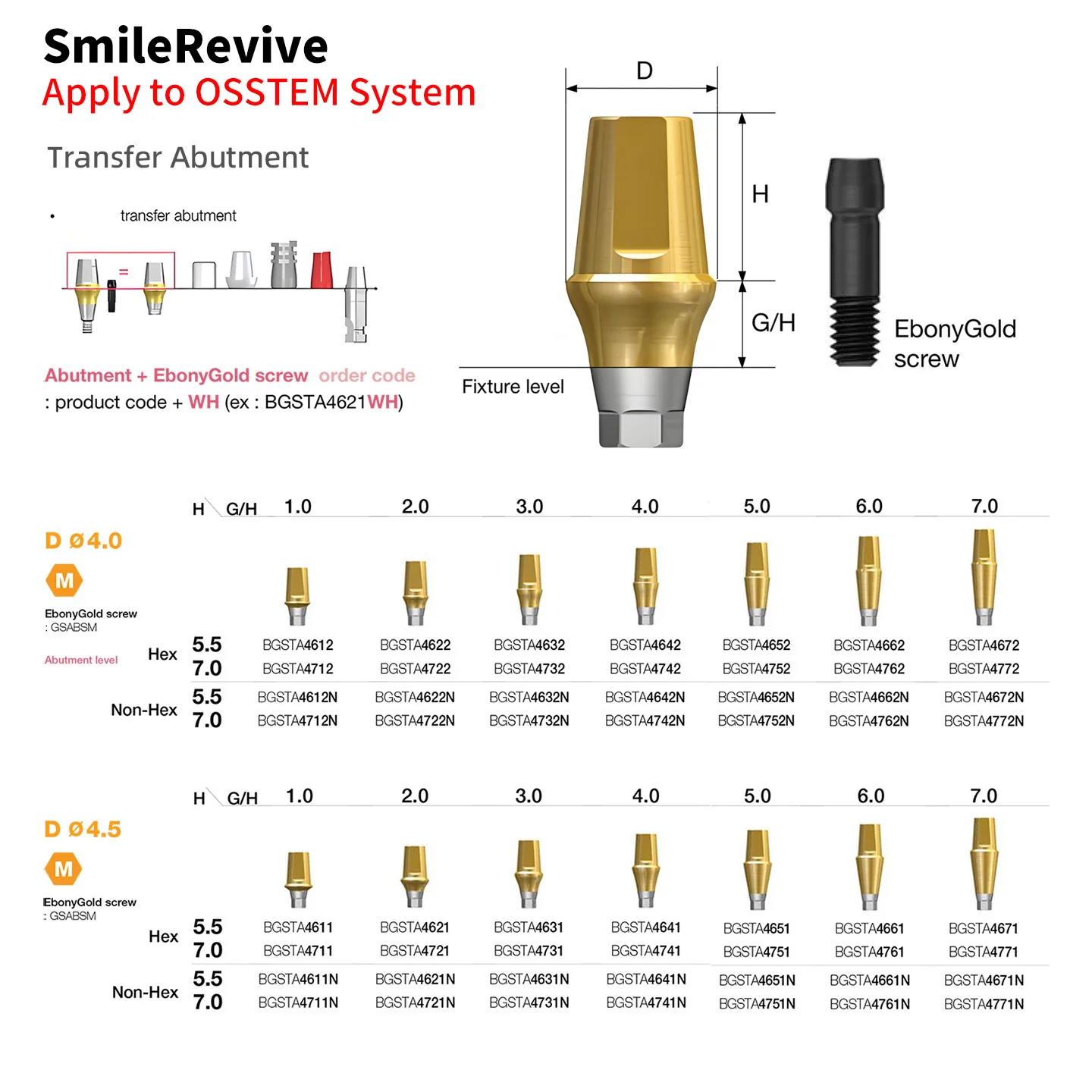 SmileRevive Componente protético de implante de transferência de titânio dental para restauração dentária R4.0-R7.0