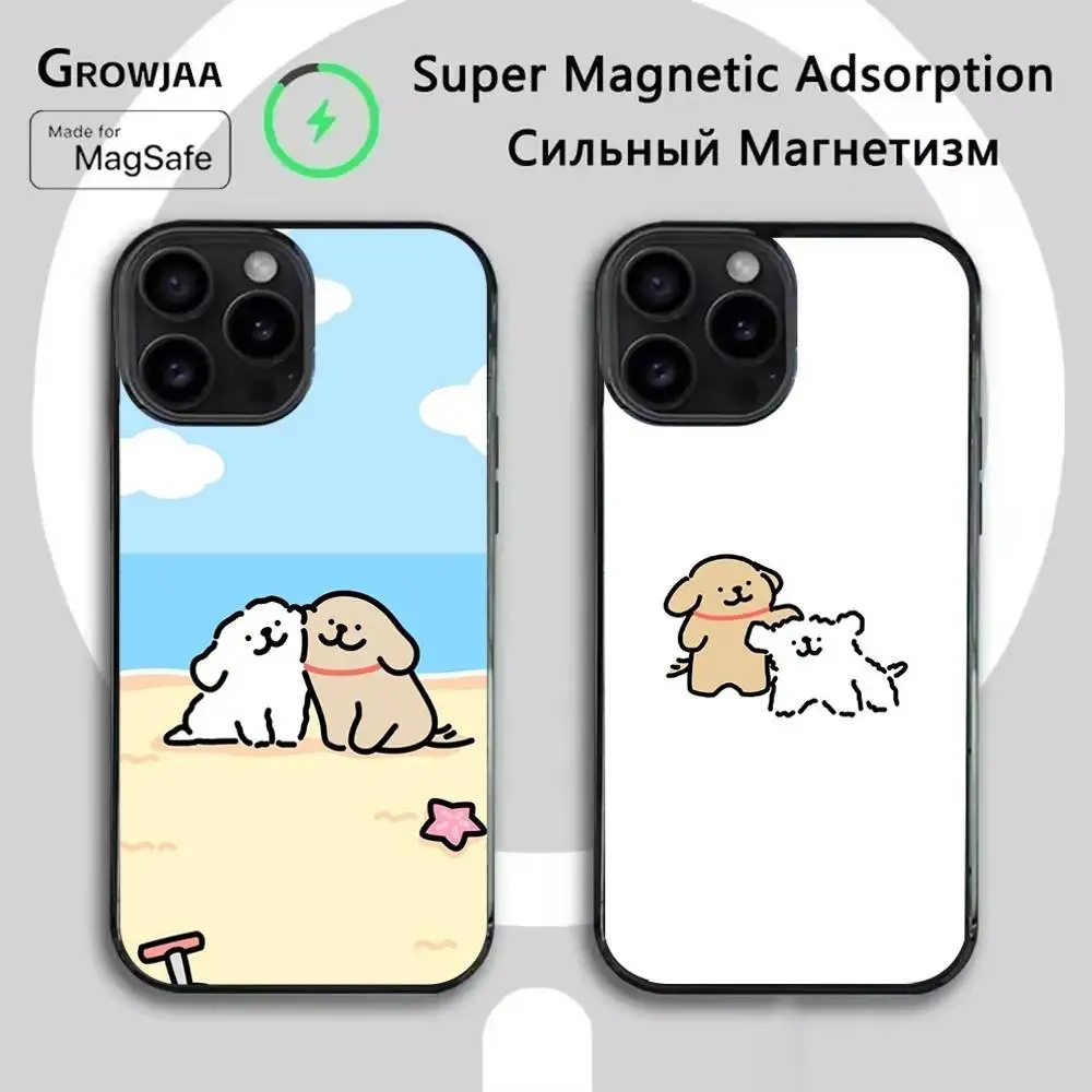 

Korea line puppy Maltese Phone Case For iPhone 16e,16,15,14,13,12,11,Plus,Pro,Max,Mini Magsafe Magnetic Wireless Charging