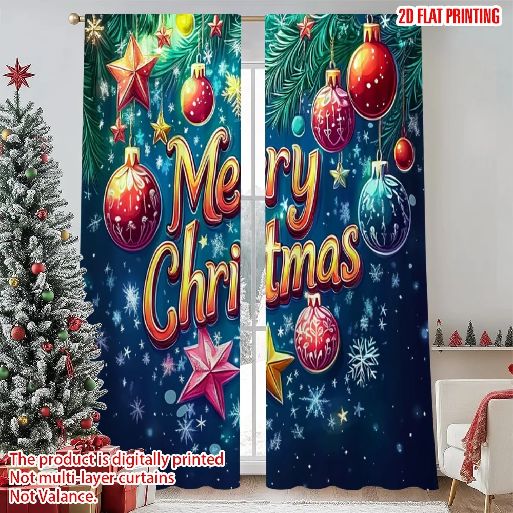 2pcs 2D flat printing Christmas Hot Party Curtains merry christmas12 Durable polyester fiber Birthday Party Use for Holiday
