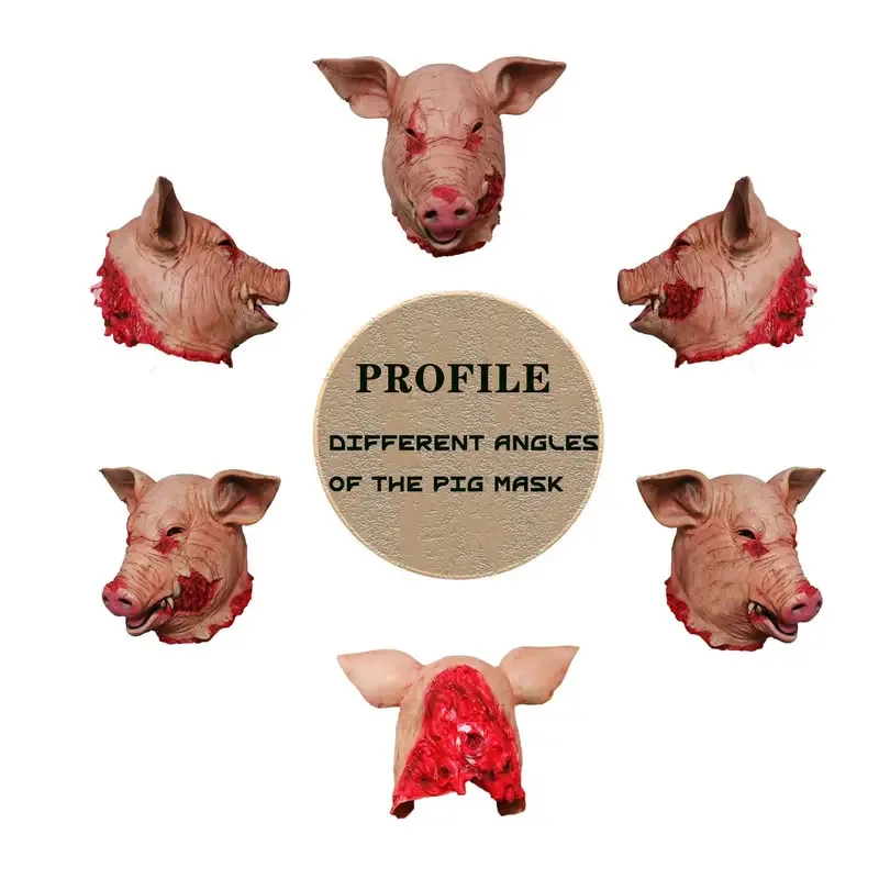 Gruseliges Halloween-Latex-Tier-Maskerade-Kostüm, Cosplay-Requisiten, blutiger Schweinekopf, Metzger, gruselige Erwachsenenmaske