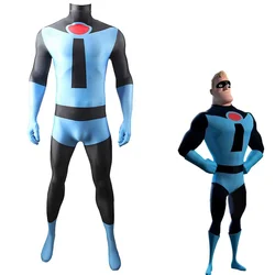 Blue Mr. Incredible Cosplay Costume Long Sleeve Jumpsuit Anime Characters Halloween Carnival Party Costume for Adult Kids