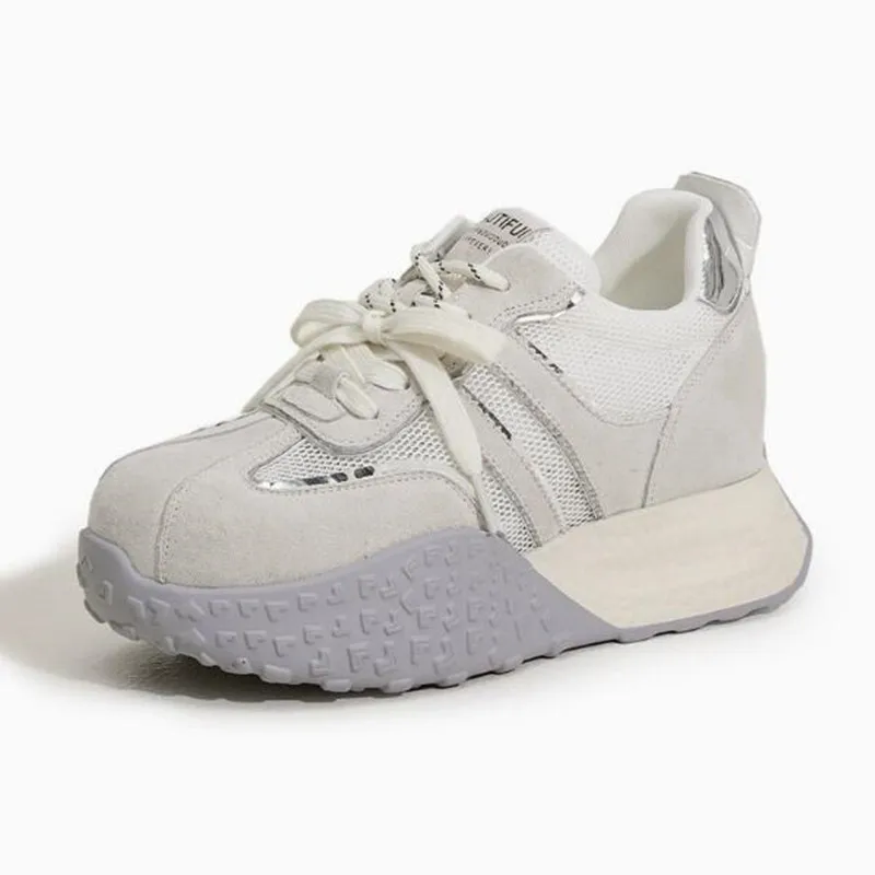 

2026 High Quality Dad Shoes Women Spring/Summer New Air Mesh Leather Versatile Forrest Gump Shoes Thick Soled Casual Women Shoes