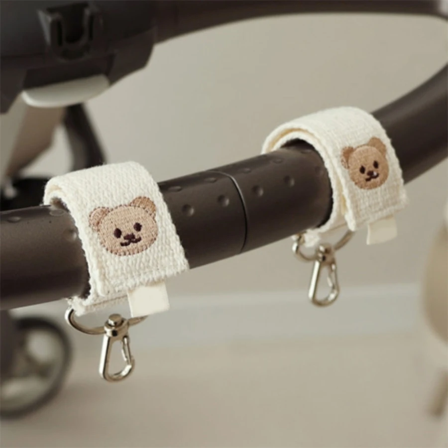 2pcs/set Baby Stroller Hooks for Hanging Mommy Bags Canvas Embroidered Bear Pram Bag Hook Diaper Bags Stroller Accessories
