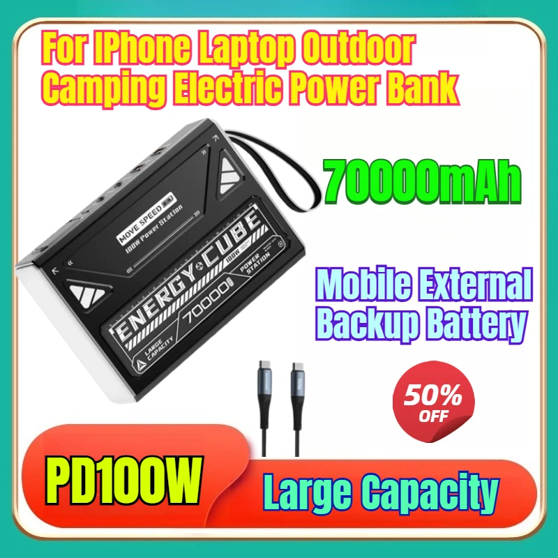 

70000mAh Large Capacity 100W Fast Charging USB C External Backup Battery for IPhone Laptop Outdoor Camping Electric Power Bank