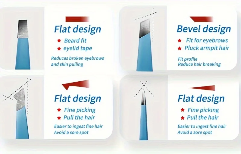 4피스 고품질 눈썹 족집게, 스테인리스 스틸 각진 족집게, 얼굴 털 제거에 적합, 가정용으로 이상적
