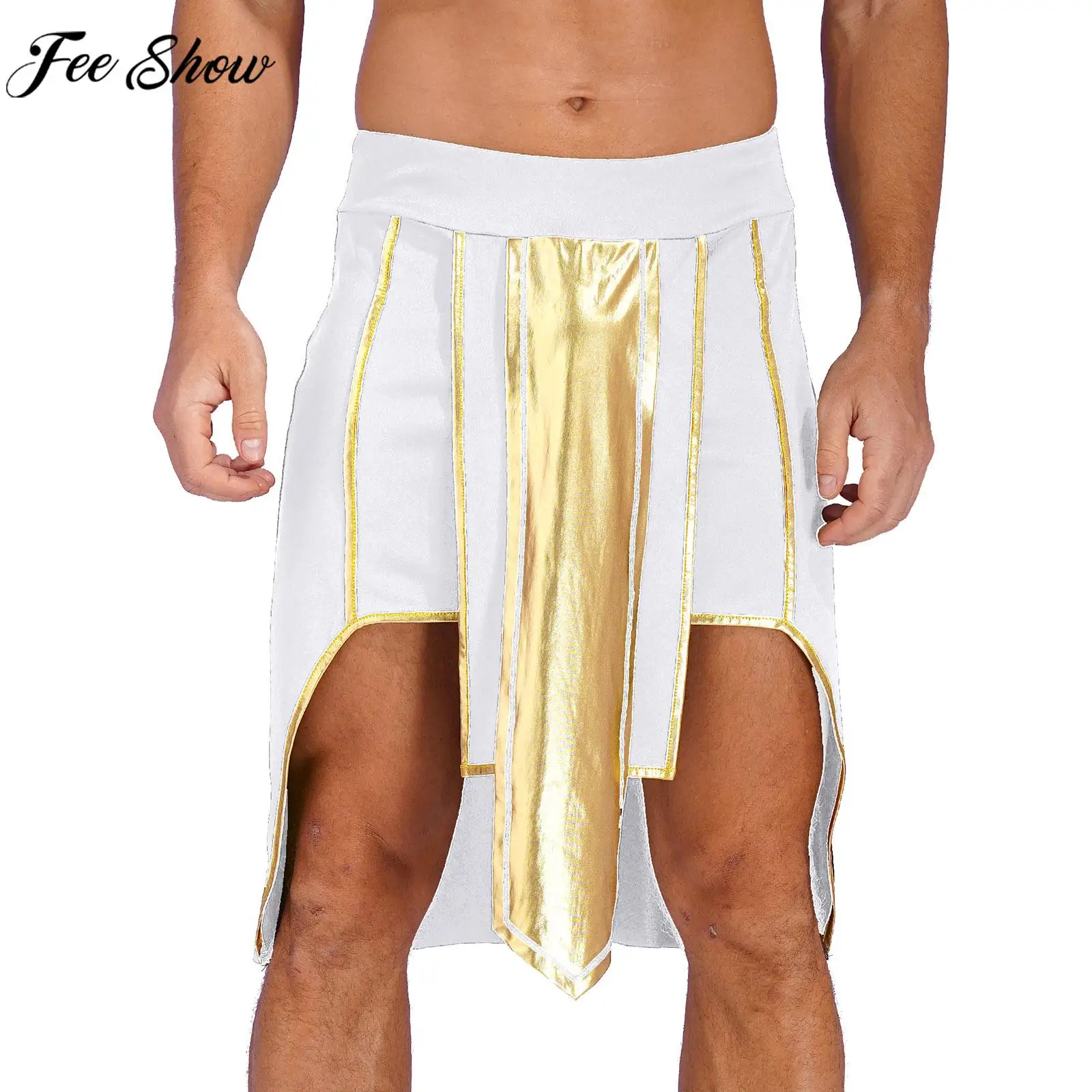 

Mens Ancient Egypt Pharaoh King Cosplay Stage Performance Costume Asymmetrical Hem Skirt for Halloween Masquerade Theme Party