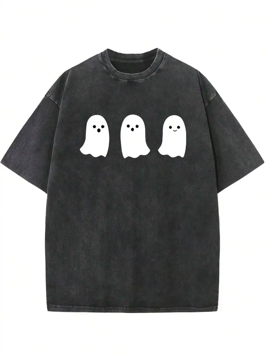 Halloween Holiday Casual T‑Shirt For Men Vintage Patterned Print Drop Shoulder Crew Neck Short Sleeve Party Daily Tee
