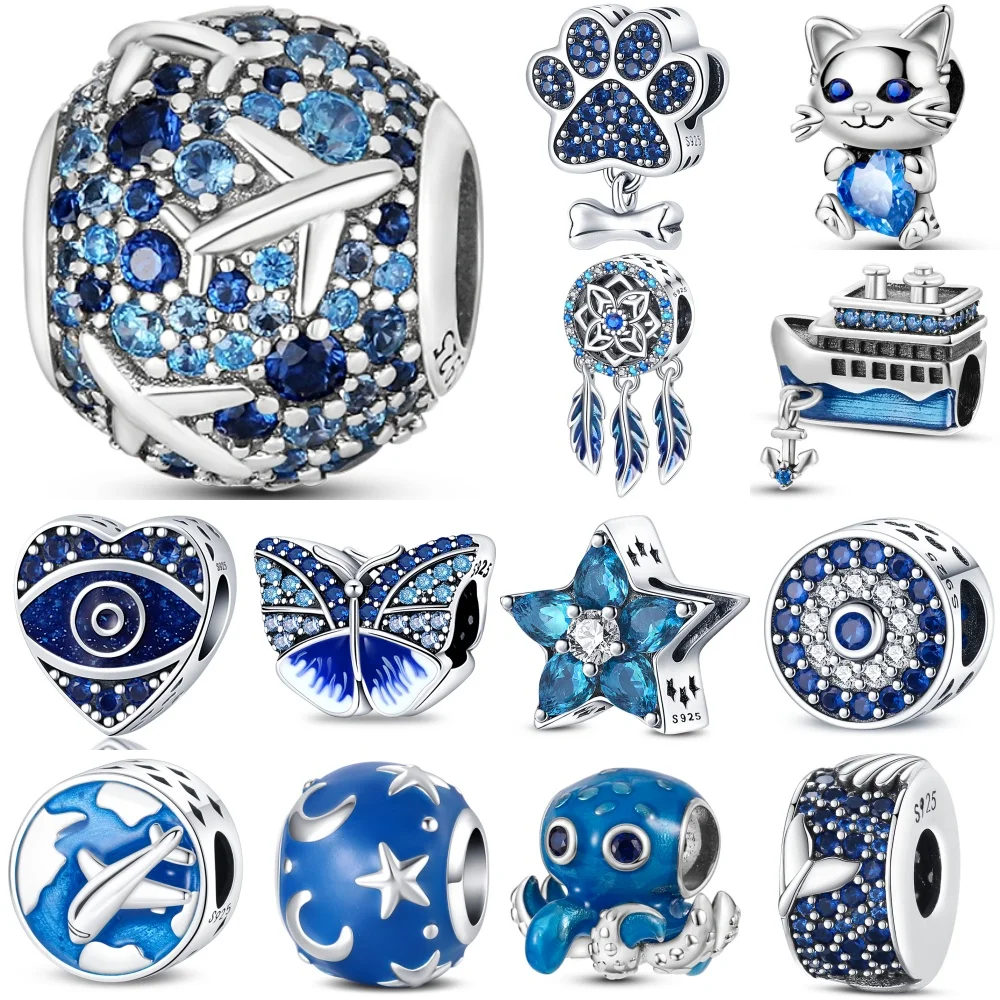 925 Sterling Silber neue Oktopus Schmetterling Schiff blau Serie Charms Perlen passen original Pandora Armbänder S925 DIY Schmuck Geschenke