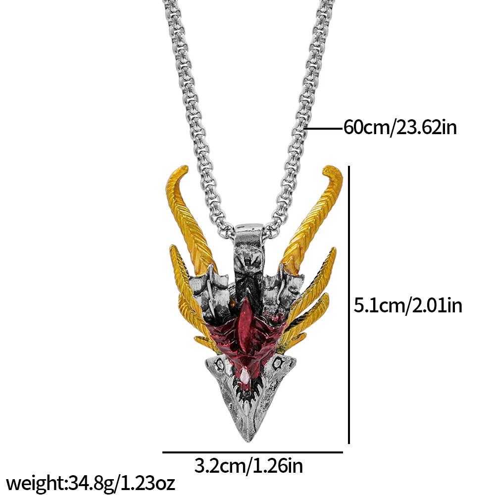 Vintage Cool Dragon Head Pendant Men's Punk Style Unique Fashion Accessory Enhances Personality for Party