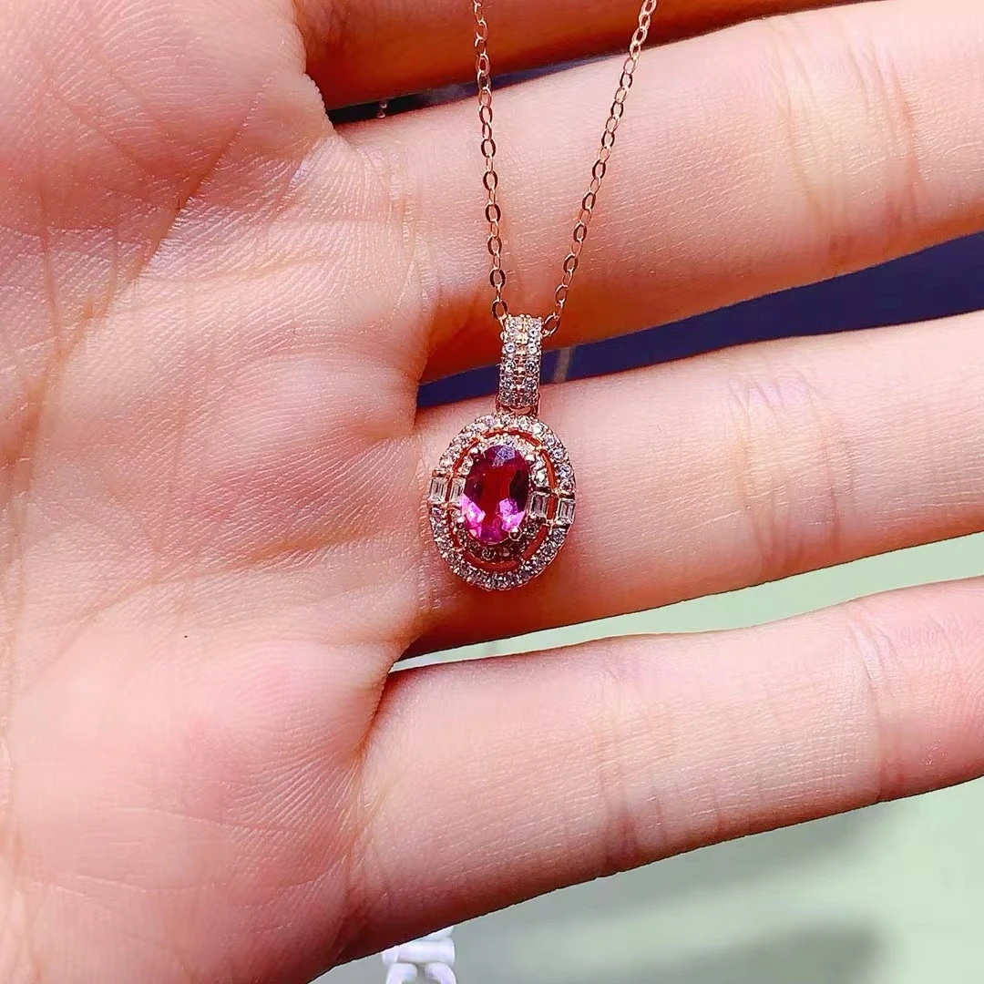 

KJJEAXCMY High quality Simple Natural Tourmaline Pendant S925 Silver Inlaid Simple Palace High-End Design Women's Jewelry